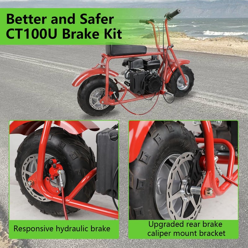 XIKOBY Upgraded Mini Bike Hydraulic Brake Kit and Rear Brake Caliper Mounting Bracket Adapter for Coleman CT100U Minibike with Master Cylinder Pad Hardware Parts - Image 3