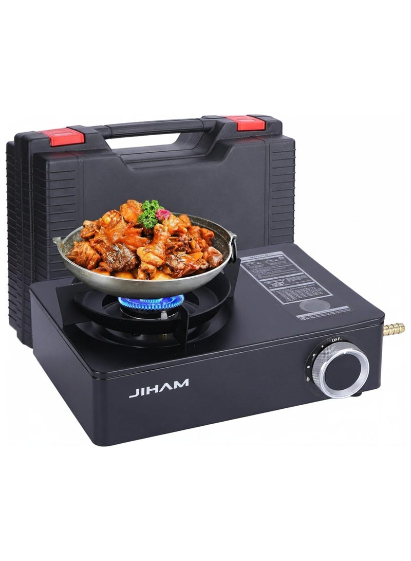 جيهام موقد غاز البوتان المحمول مع حقيبة حمل، موقد تخييم أحادي الشعلات للطهي في الهواء الطلق والشواء والسفر والنزهات، موقد غاز البوتان صغير الحجم وآمن للاستخدام المنزلي والتخييم، لون أسود - Image 4