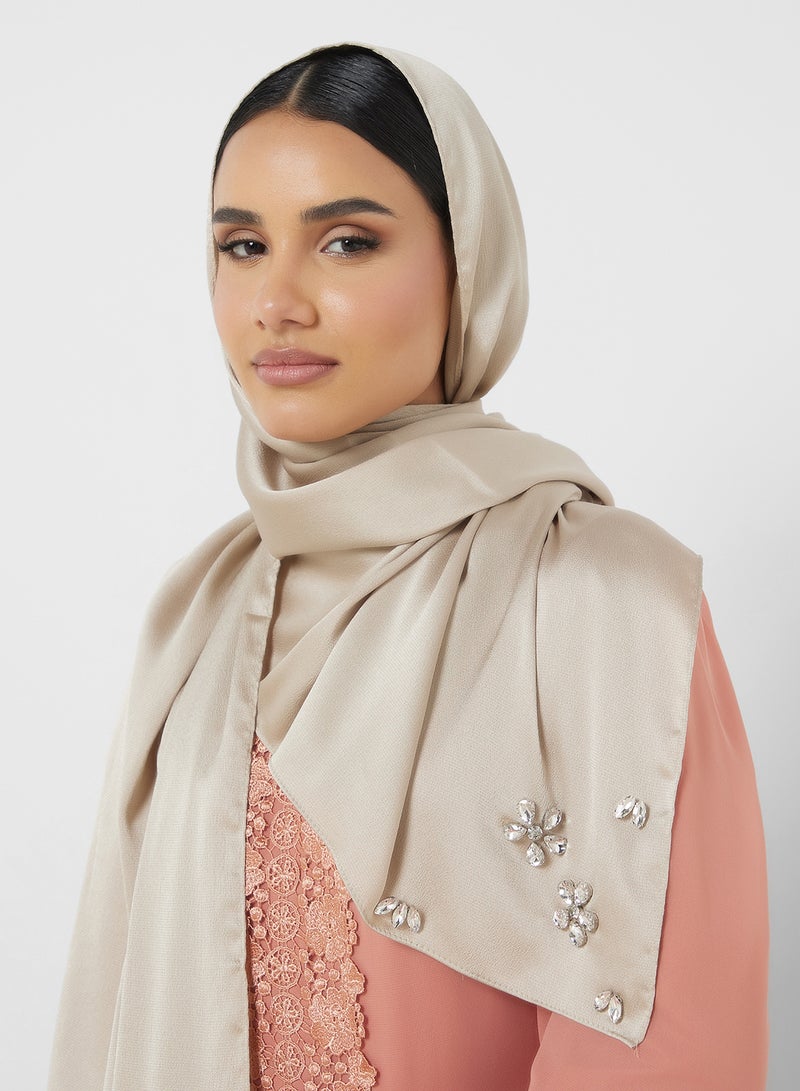 Khizana Embellished Silky Long Hijab Scarf - Image 1