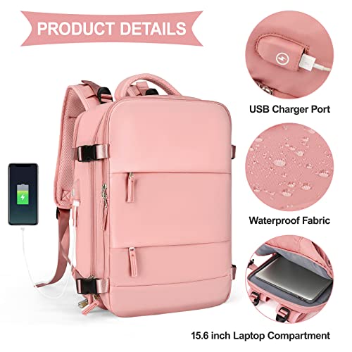 coowoz Large Travel Backpack For Women Men,Carry On Backpack,Hiking Backpack Waterproof Outdoor Sports Rucksack Casual Daypack Travel Essentials Pink - Image 5