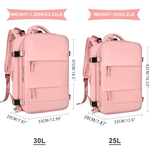 coowoz Large Travel Backpack For Women Men,Carry On Backpack,Hiking Backpack Waterproof Outdoor Sports Rucksack Casual Daypack Travel Essentials Pink - Image 3