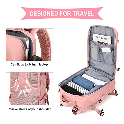 coowoz Large Travel Backpack For Women Men,Carry On Backpack,Hiking Backpack Waterproof Outdoor Sports Rucksack Casual Daypack Travel Essentials Pink - Image 4