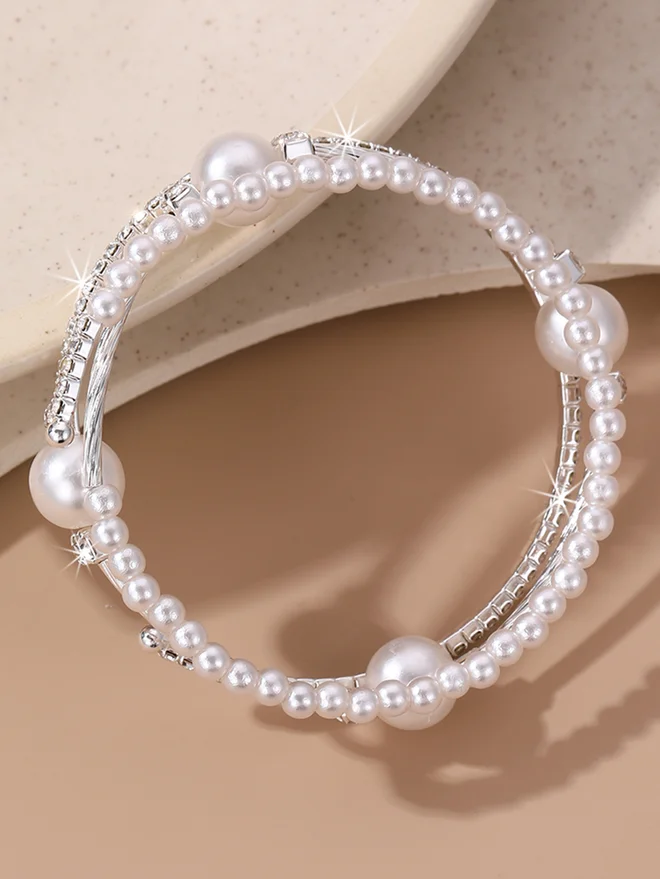 Take Two Take Two Embellished Faux Pearl Bangle