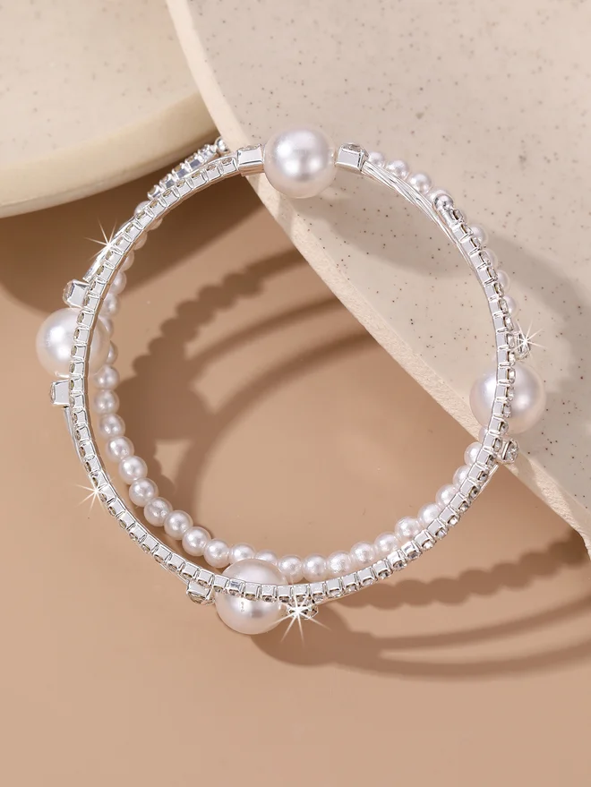 Take Two Take Two Embellished Faux Pearl Bangle
