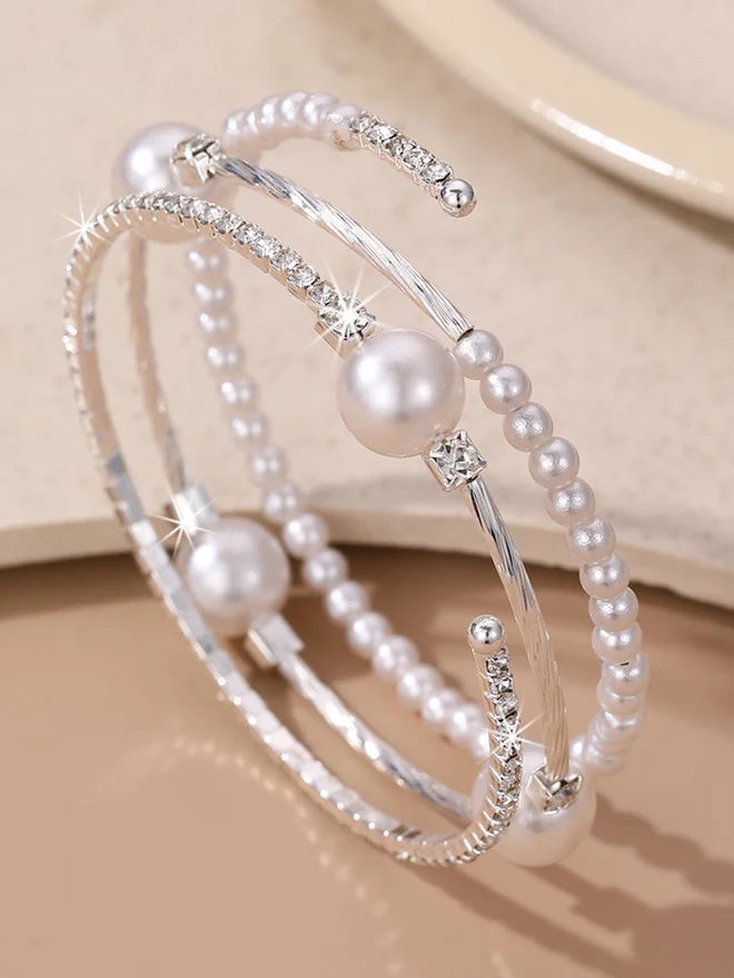 Take Two Take Two Embellished Faux Pearl Bangle