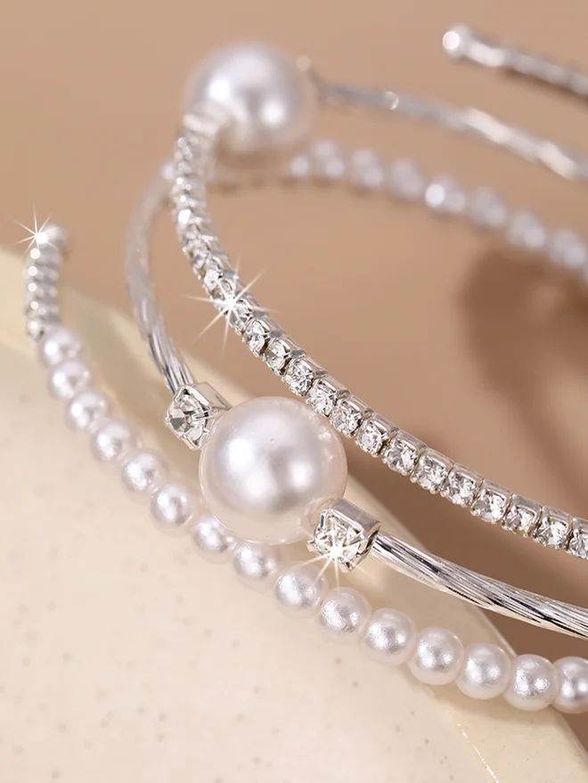 Take Two Take Two Embellished Faux Pearl Bangle