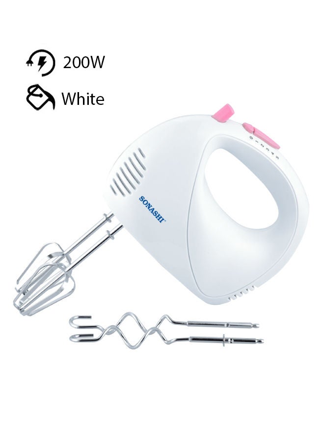 SONASHI Hand Mixer with 5 Speeds - Turbo Switch | Twin Stainless Steel Kneader And Beater For Mixing, Whipping, Whisking and Kneading | Super-sleek Durable And Resistant To Rust 200 W SMX-144 White - Image 1