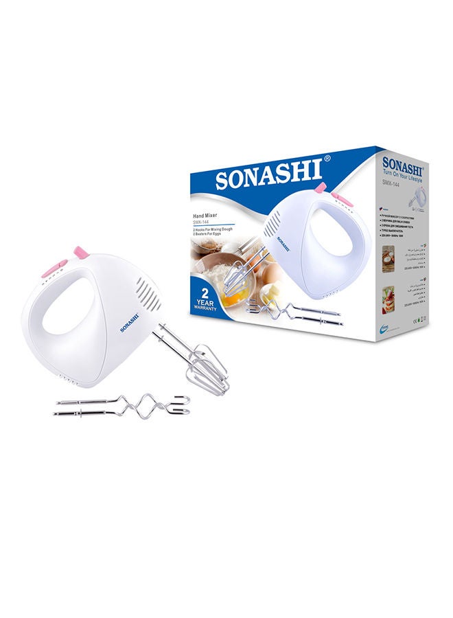 SONASHI Hand Mixer with 5 Speeds - Turbo Switch | Twin Stainless Steel Kneader And Beater For Mixing, Whipping, Whisking and Kneading | Super-sleek Durable And Resistant To Rust 200 W SMX-144 White - Image 4