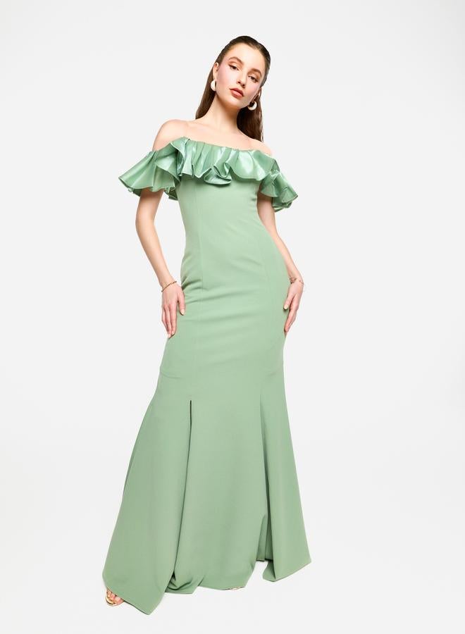 House of Moda Off Shoulder Ruffled Detail Mermaid Hem Maxi Dress - Image 3