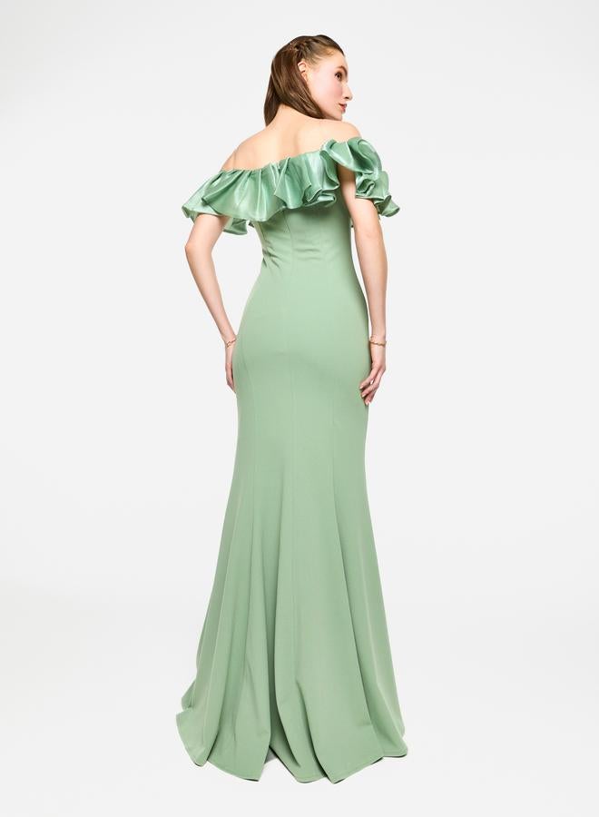 House of Moda Off Shoulder Ruffled Detail Mermaid Hem Maxi Dress - Image 5