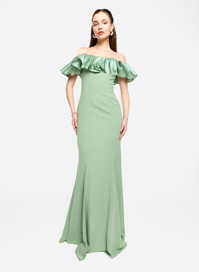 House of Moda Off Shoulder Ruffled Detail Mermaid Hem Maxi Dress - Image 1