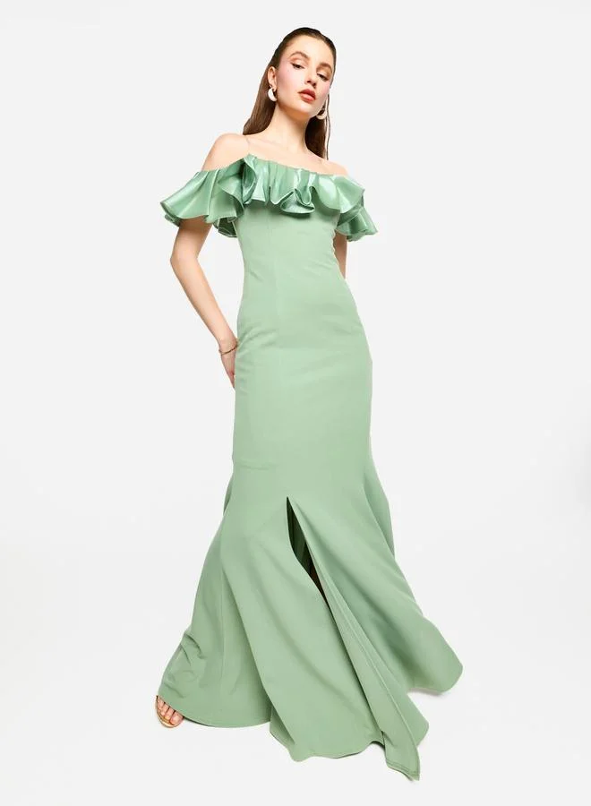House of Moda House of Moda Off Shoulder Ruffled Detail Mermaid Hem Maxi Dress