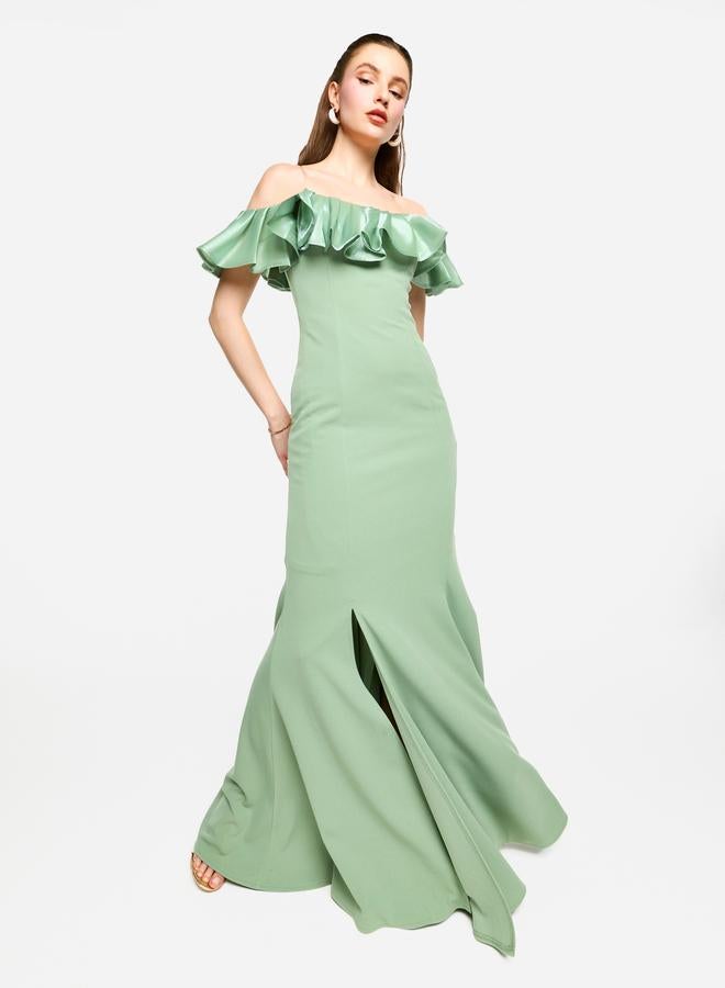 House of Moda Off Shoulder Ruffled Detail Mermaid Hem Maxi Dress - Image 2