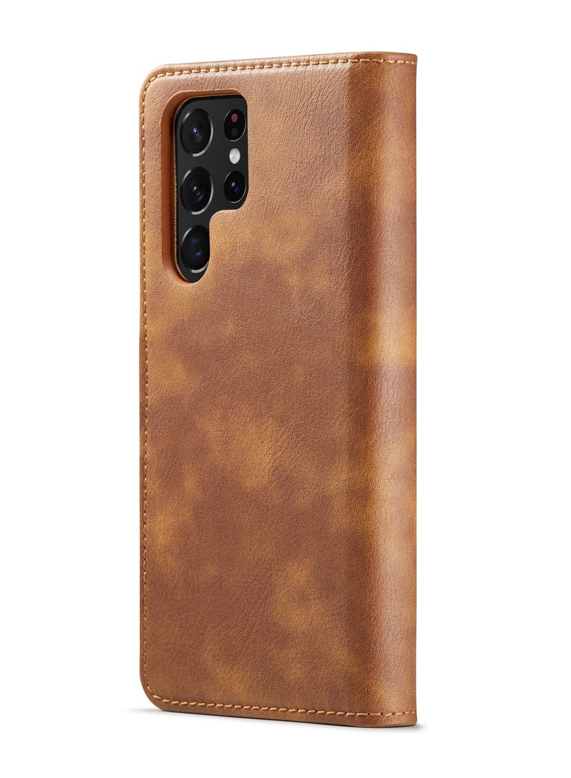 DGMING CaseMe Samsung Galaxy S22 Ultra 5G DG.MING Crazy Horse Texture Detachable Magnetic Leather Case - Brown - Image 3