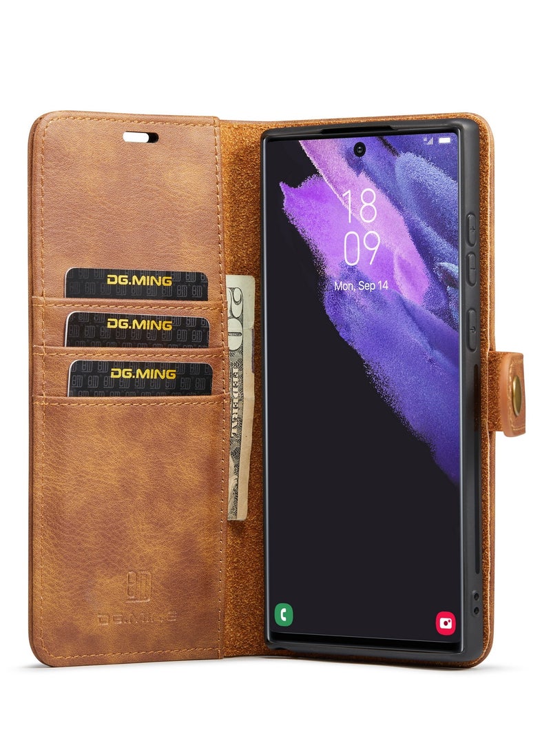 DGMING CaseMe Samsung Galaxy S22 Ultra 5G DG.MING Crazy Horse Texture Detachable Magnetic Leather Case - Brown - Image 4