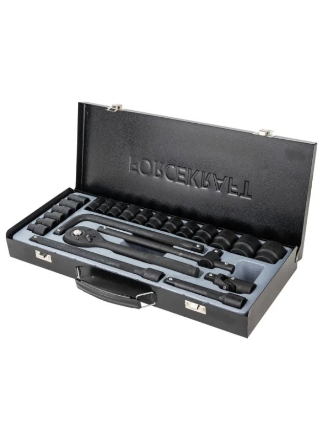 FORCEKRAFT 24-Piece Socket Set 1/2" Drive, 6-Point (8–32mm) with Ratchet, Extensions & Handle Bars - Image 2