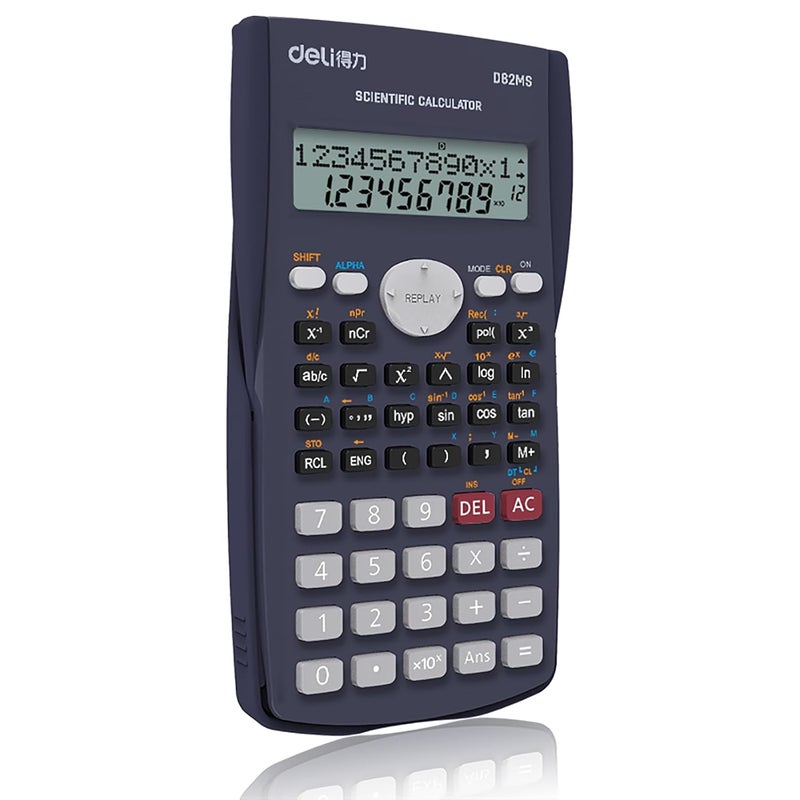 Deli WD82DMS Scientific Calculator with | 3 Years Warranty | 240 Functions and 2 Line LED Display | ANS Function, Fractional Arithmetic Function - Black - Image 1