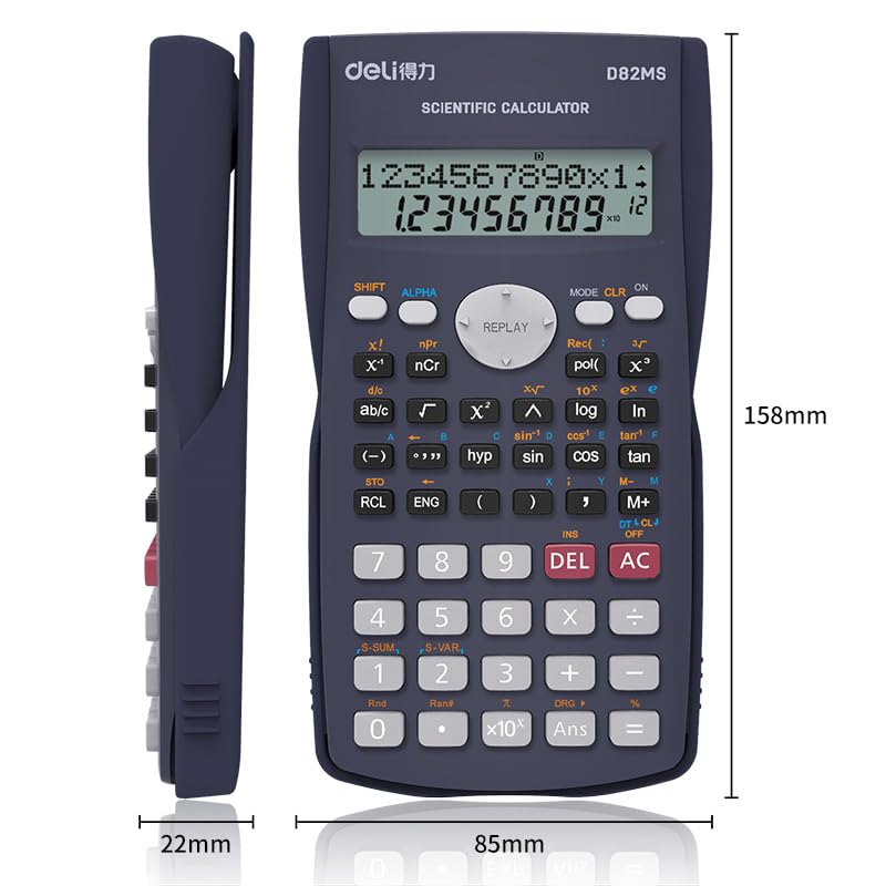 Deli WD82DMS Scientific Calculator with | 3 Years Warranty | 240 Functions and 2 Line LED Display | ANS Function, Fractional Arithmetic Function - Black - Image 3