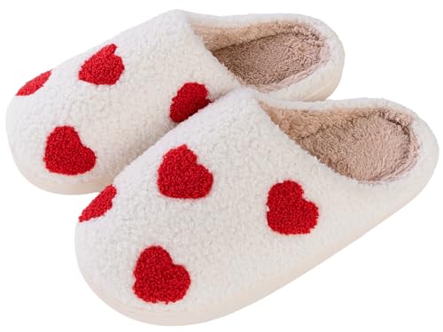 Tellrain Women Slippers Cute Pattern Big Heart Mushroom Warm Soft Bedroom Shoes Fuzzy Closed Toe Sandals Non Slip House Bedroom Slippers - Image 1