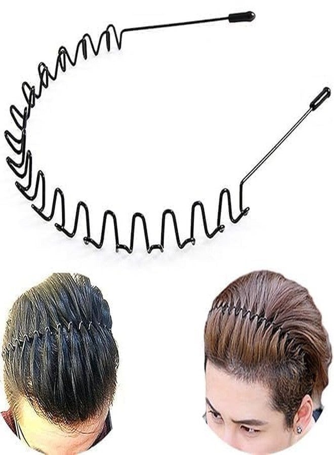 Elcaro (Pack of 2) Metal Hair Band For Men Women's Headbands Beauty Care,Unisex Black Wavy Spring Sports For Hair Band Hoop Clips Women Accessories Simple Elastic Non Slip Wide Headwear Bandeau Outdoor - Image 1