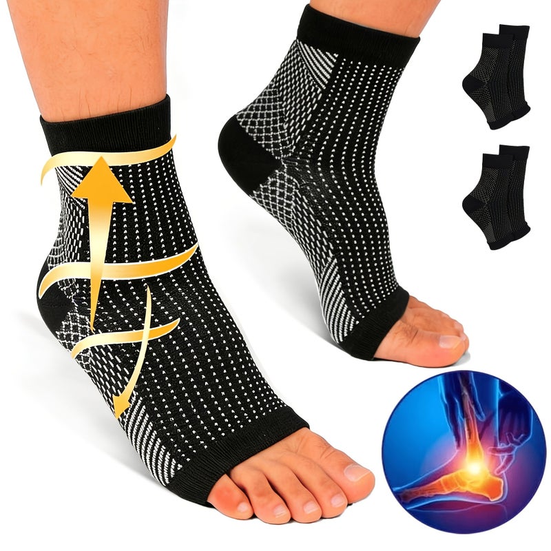2 Pairs White Compression Ankle Brace for Women Men with Arch Support Stabilizing Wrap Open Toe Elastic Breathable for Daily Wear Outdoor Activities S/M - Image 1