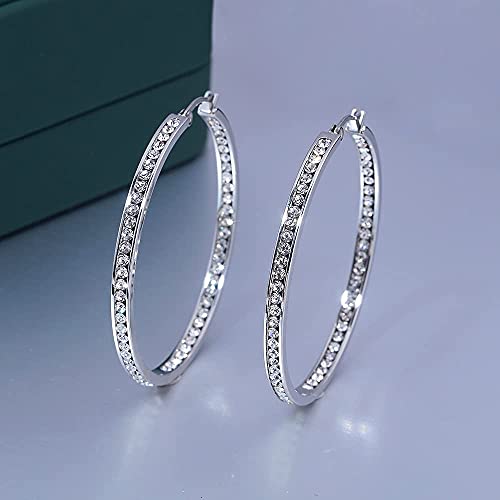 CiNily Ladies Earring Hoops-Stainless Steel Hoop Earrings for Women White Cubic Zirconia Large Big Hoop Earrings hypoallergenic for sensitive ears - Image 2