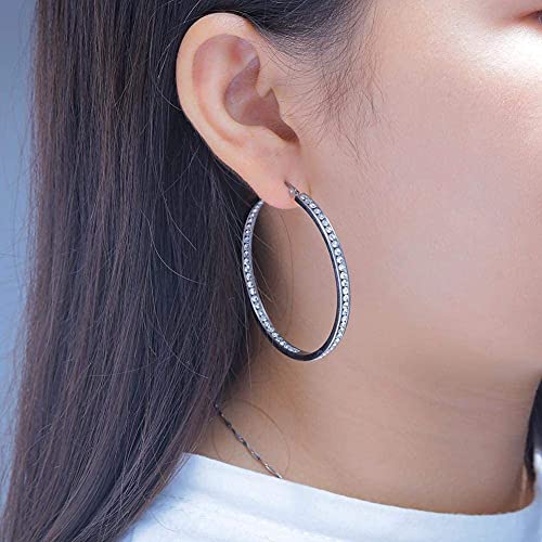 CiNily Ladies Earring Hoops-Stainless Steel Hoop Earrings for Women White Cubic Zirconia Large Big Hoop Earrings hypoallergenic for sensitive ears - Image 4