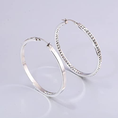 CiNily Ladies Earring Hoops-Stainless Steel Hoop Earrings for Women White Cubic Zirconia Large Big Hoop Earrings hypoallergenic for sensitive ears - Image 5