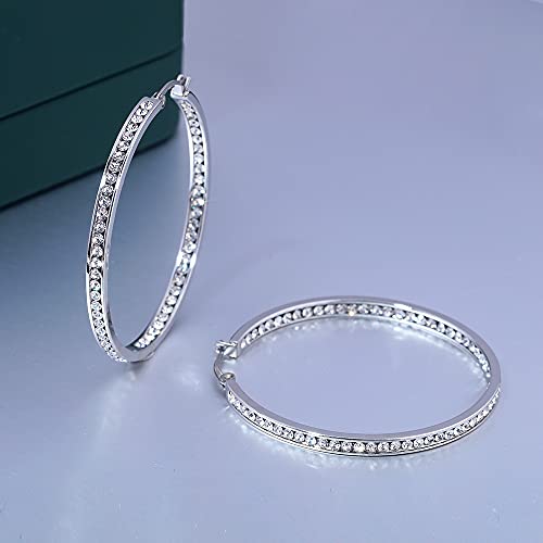 CiNily Ladies Earring Hoops-Stainless Steel Hoop Earrings for Women White Cubic Zirconia Large Big Hoop Earrings hypoallergenic for sensitive ears - Image 3