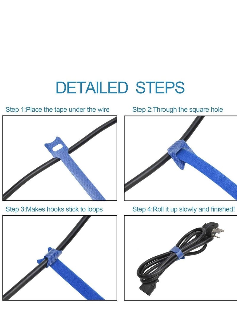 Captaintech 60PCS Fastening Cable Ties Reusable Premium 6 Inch Adjustable Cord Ties Microfiber Cloth Cable Management Straps Hook Loop Cord Organizer Wire Ties Reusable Assorted Colors - Image 3