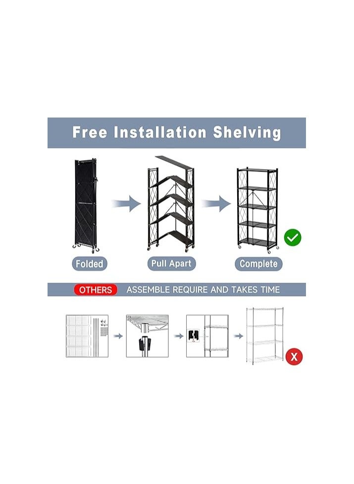 بونكا رف تخزين قابل للطي و منظم مطبخ من بونكا (اسود 5 طبقات) - Image 4