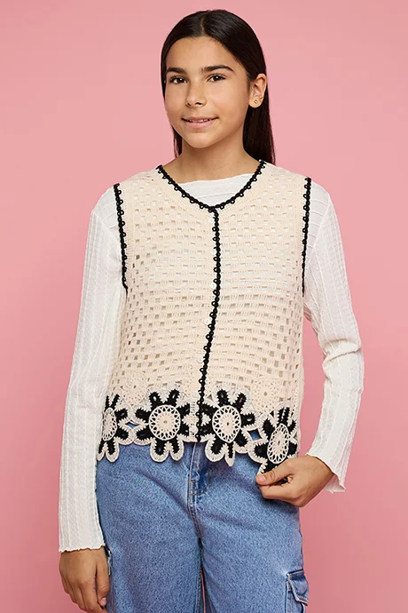 أر أند بي Crochet Sleeveless Top with V-Neck