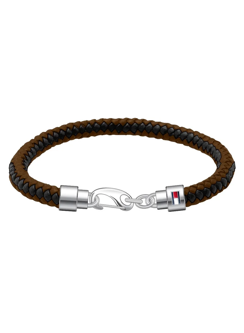 تومي هيلفيغر Tommy Hilfiger Men's Brown Woven Leather Bracelet - 2790047