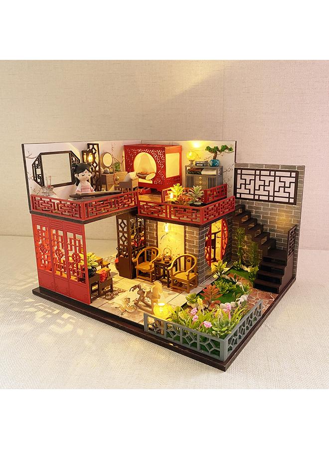 Bluejw American Diy Cabin Antique Attic Morning Flowers And Evening Pick Up Wooden Hand-assembled Building Toys Tanabata Gift-giving Girls - Image 1