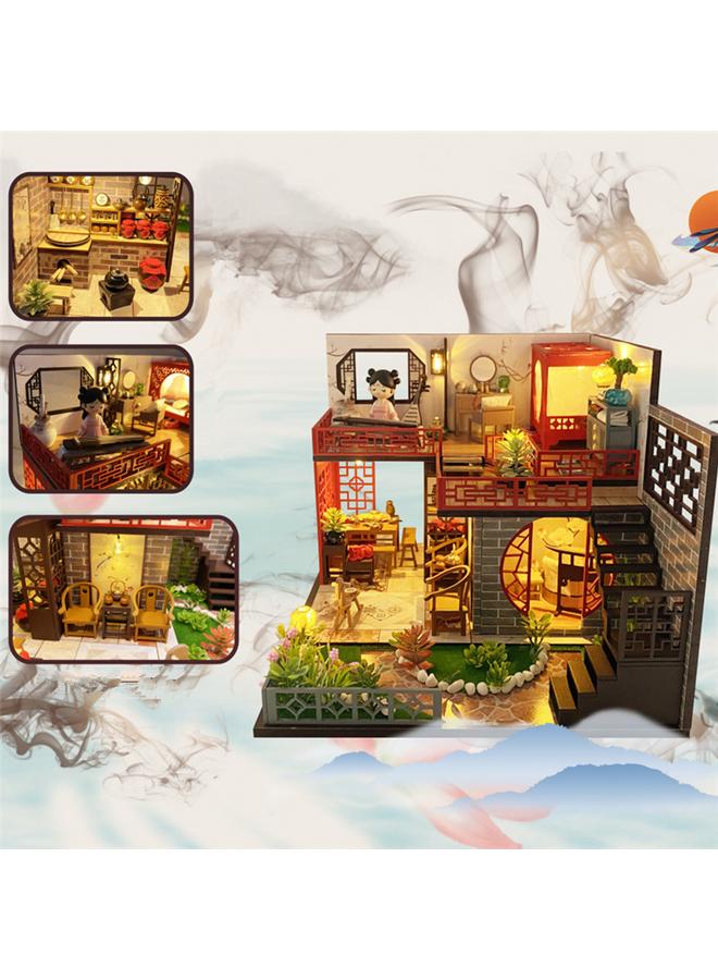 Bluejw American Diy Cabin Antique Attic Morning Flowers And Evening Pick Up Wooden Hand-assembled Building Toys Tanabata Gift-giving Girls - Image 4