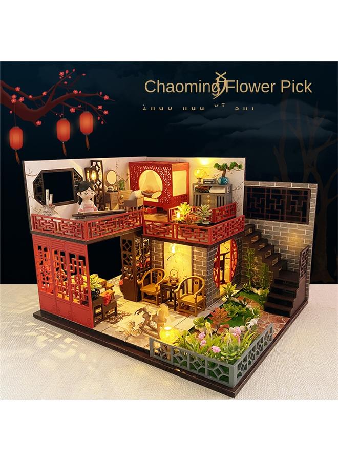 Bluejw American Diy Cabin Antique Attic Morning Flowers And Evening Pick Up Wooden Hand-assembled Building Toys Tanabata Gift-giving Girls - Image 5