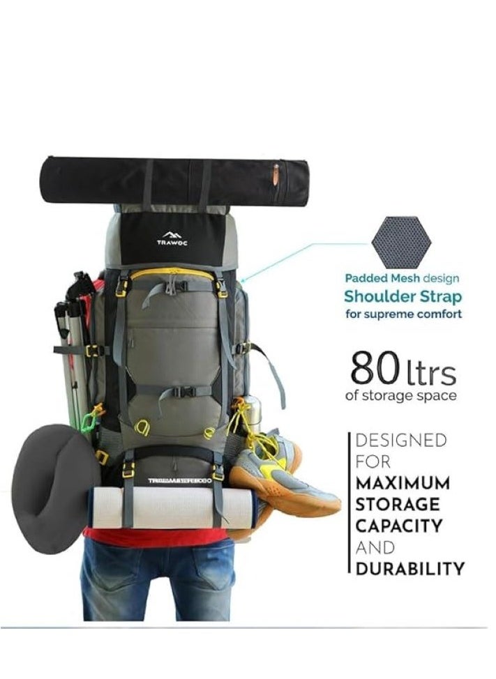 Trawoc - 80L Travel Backpack for Outdoor Sport Camp Hiking Trekking Bag Camping Rucksack HK006 (Grey) - Image 1