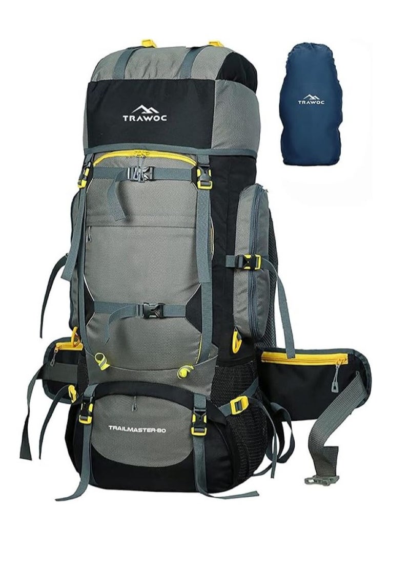 Trawoc - 80L Travel Backpack for Outdoor Sport Camp Hiking Trekking Bag Camping Rucksack HK006 (Grey) - Image 1