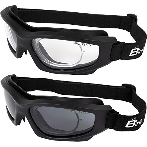 Birdz Eyewear Flyer Sports Skydiving Goggles 2 Pairs ANSI Z81 Super Seal Safety Goggles with Clear Smoke Lenses Rxable Adaptors - Image 1