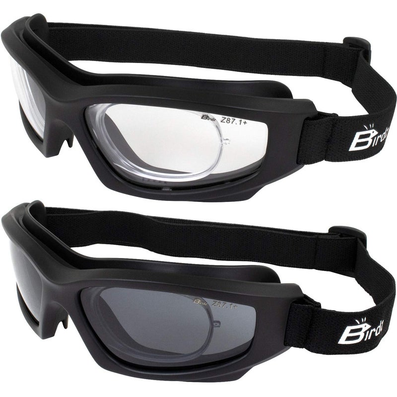 Birdz Eyewear Flyer Sports Skydiving Goggles 2 Pairs ANSI Z81 Super Seal Safety Goggles with Clear Smoke Lenses Rxable Adaptors - Image 2