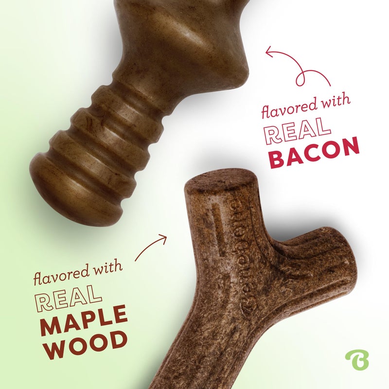 Benebone 2-Pack Maplestick/Zaggler Durable Dog Chew Toys, Real Bacon, Real Maplewood, Made in USA, Tiny, Extra Small, Brown - Image 2