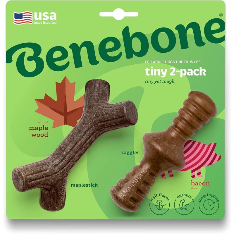 Benebone 2-Pack Maplestick/Zaggler Durable Dog Chew Toys, Real Bacon, Real Maplewood, Made in USA, Tiny, Extra Small, Brown - Image 1