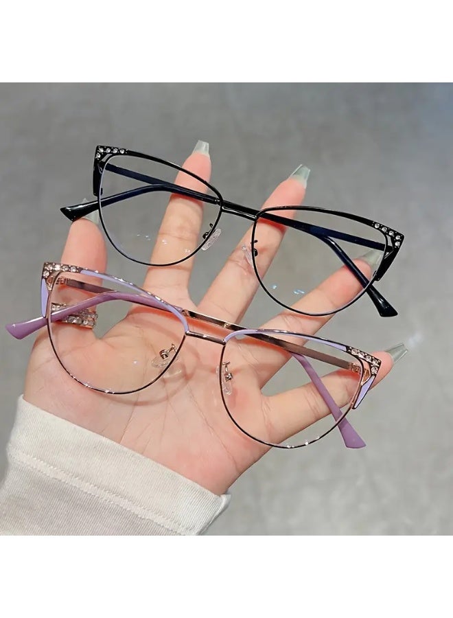 SCENT HOUSE Retro metal anti-blue light glasses frame fashionable personality men and women cat eye flat glasses (Includes eyeglass case)
,blue lighe blocking glasses,eyeglasses - Image 2