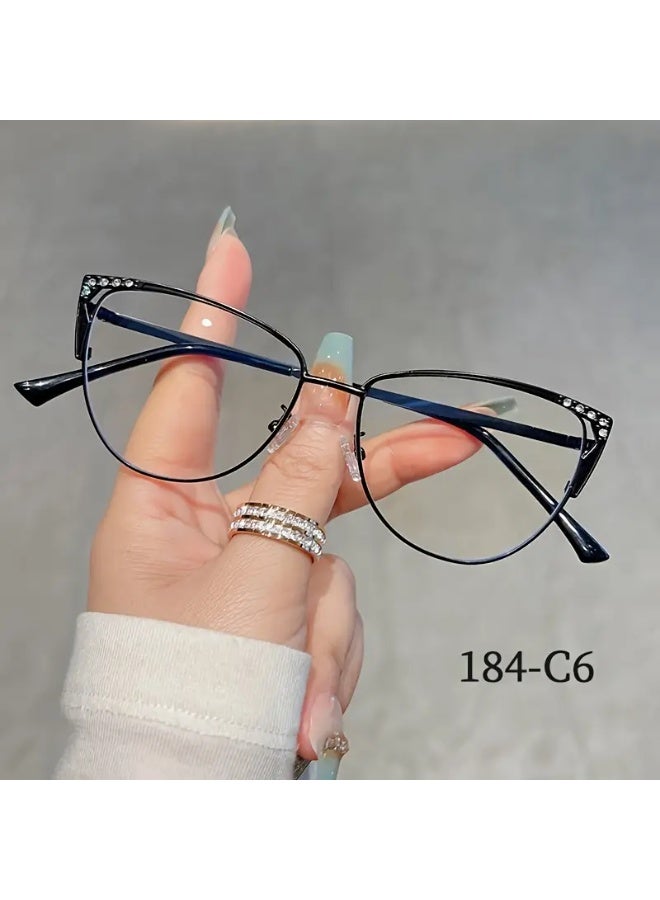 SCENT HOUSE Retro metal anti-blue light glasses frame fashionable personality men and women cat eye flat glasses (Includes eyeglass case)
,blue lighe blocking glasses,eyeglasses - Image 1