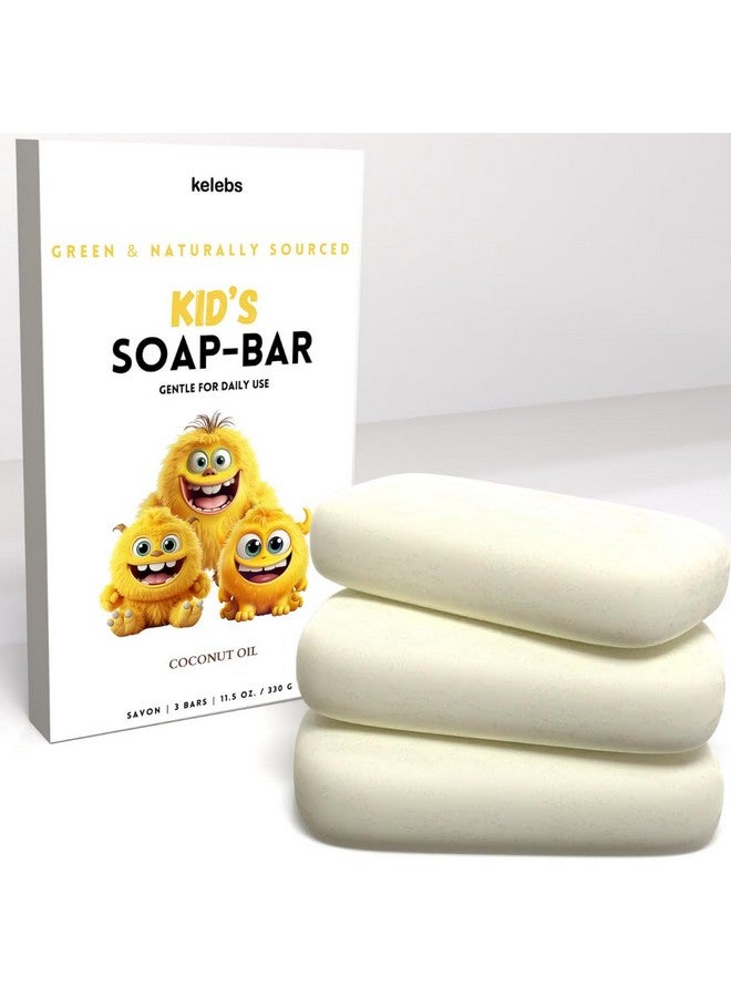 KELEBS Hypoallergenic Kids Soap Bar 3Pack Organic & Gentle Coconut Oil Body Wash For Children Natural Ingredients Fun Bath Time - Image 1