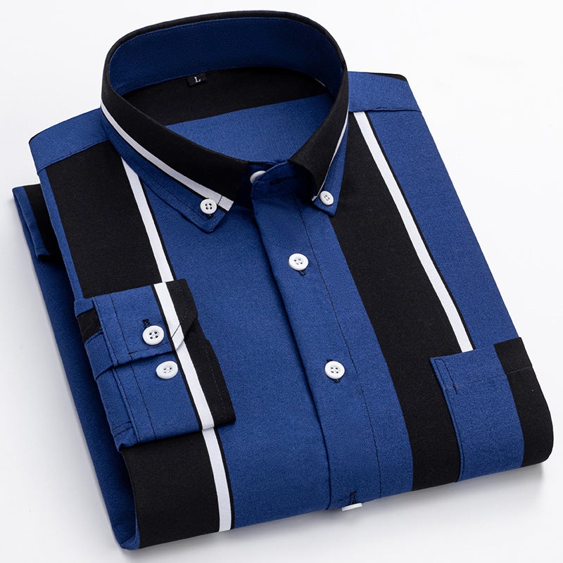 2025 Spring Men'S Thick Striped Long-Sleeved Shirts Business Casual Work Youth Dad Business Wear Shirts - Image 2