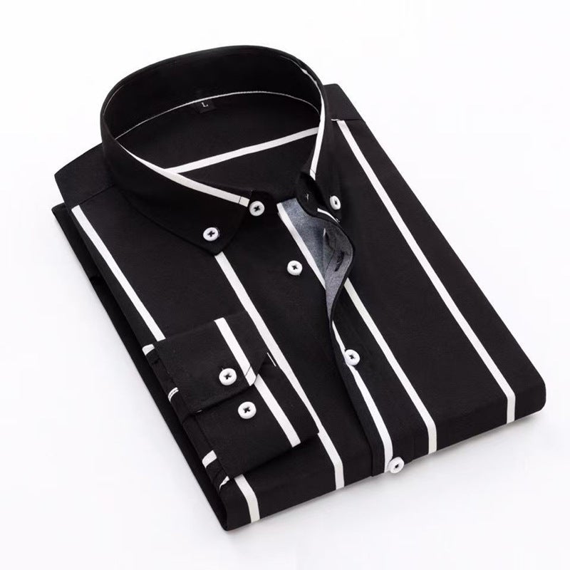 2025 Spring Men'S Thick Striped Long-Sleeved Shirts Business Casual Work Youth Dad Business Wear Shirts - Image 3
