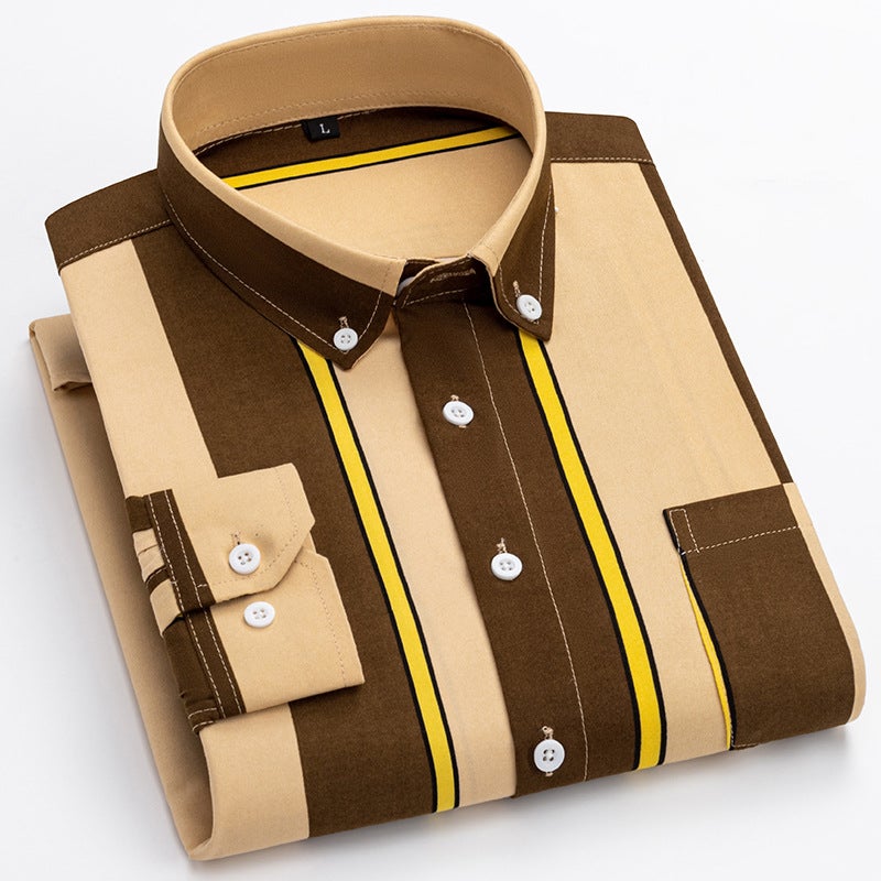 2025 Spring Men'S Thick Striped Long-Sleeved Shirts Business Casual Work Youth Dad Business Wear Shirts - Image 1
