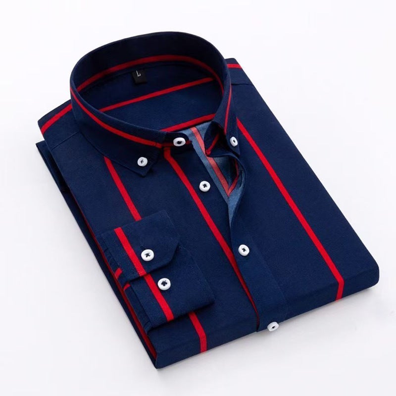 2025 Spring Men'S Thick Striped Long-Sleeved Shirts Business Casual Work Youth Dad Business Wear Shirts - Image 4
