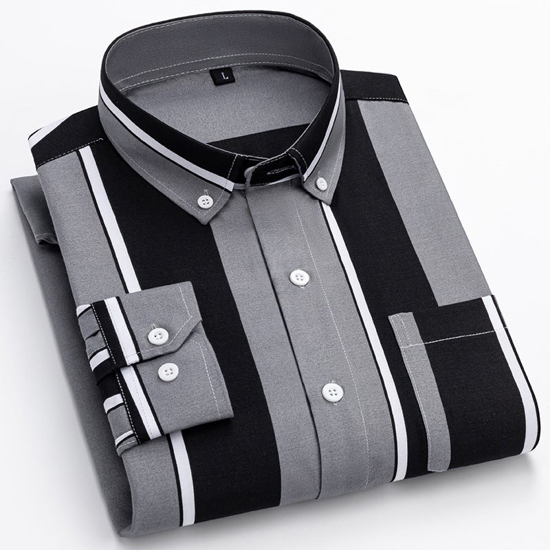 2025 Spring Men'S Thick Striped Long-Sleeved Shirts Business Casual Work Youth Dad Business Wear Shirts - Image 5